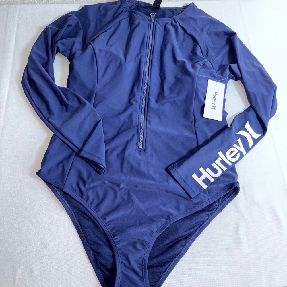 Hurley Rash Guard One Piece XL Navy New Long Sleeve Zip Front paddlesuit Logo